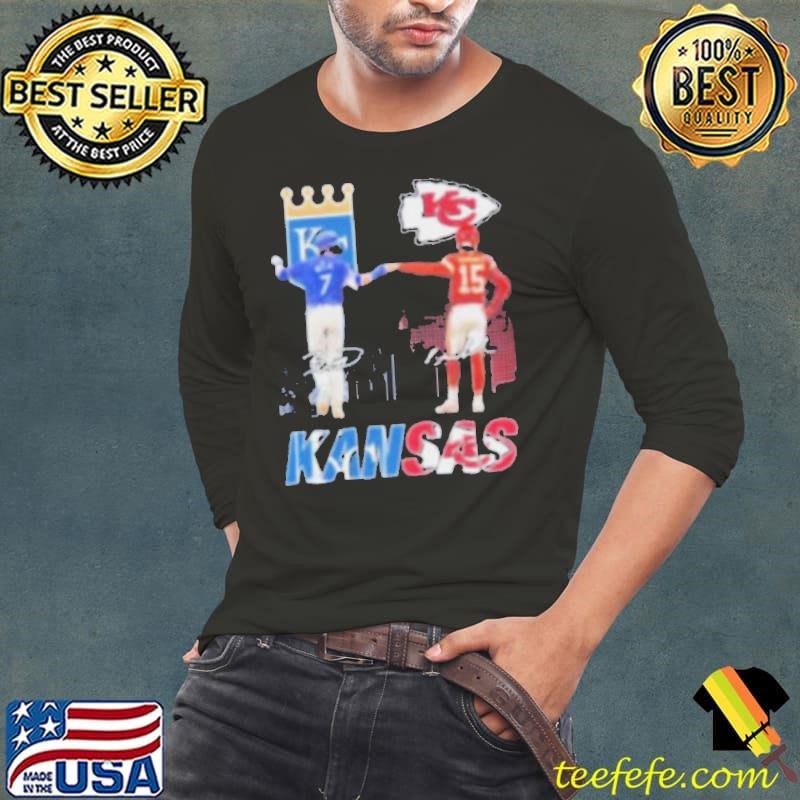 Kansas Sports Teams Bobby Witt Jr. And Patrick Mahomes 2024 Signatures Long Sleeve Tee