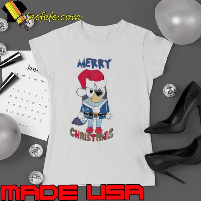 Los Angeles Dodgers Bluey Merry Christmas Bluey Santa Claus Ladies tee