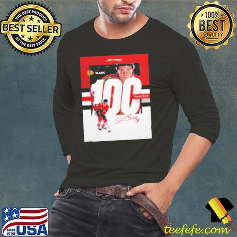 Milestone Moments Alex Vlasic Chicago Blackhawks 100 Game Played Signature Poster shirt