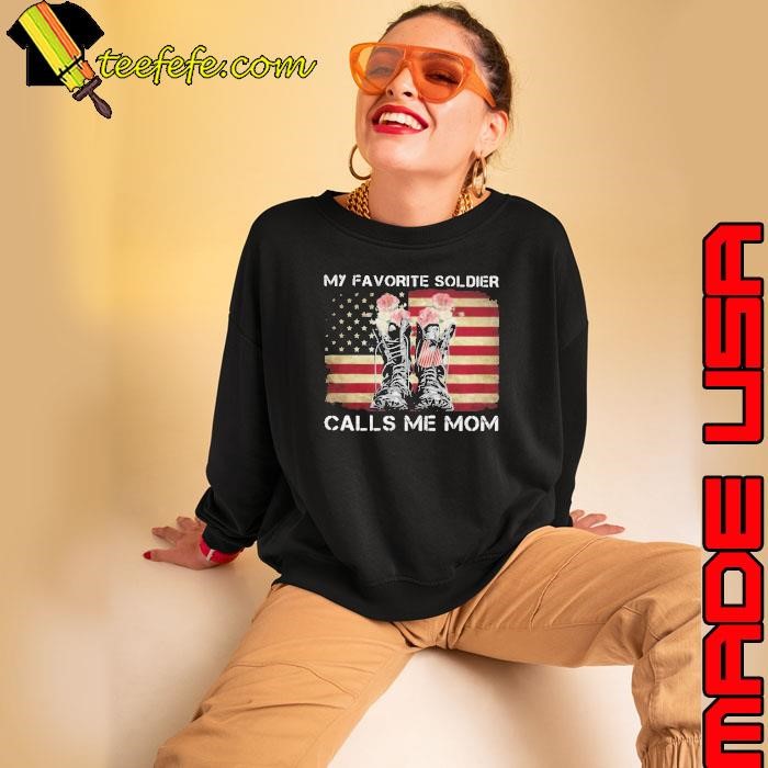 My Favorite Soldier Calls Me Mom Shoes Flowers American Flag shirt