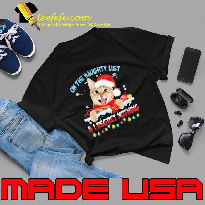 On the naughty list and I regret nothing Cat Christmas fairy light shirt
