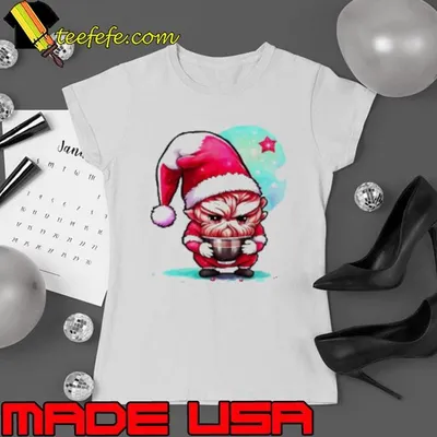 Original Cartoon character wearing Santa Claus and drinking coffee Shirt