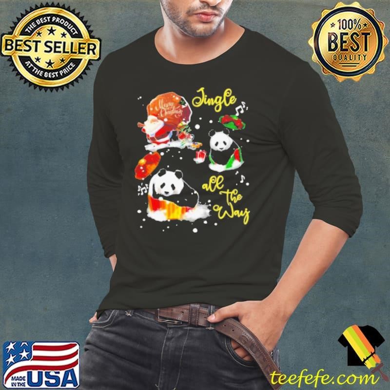 Panda Merry Christmas Jingle All The Way Long Sleeve Tee