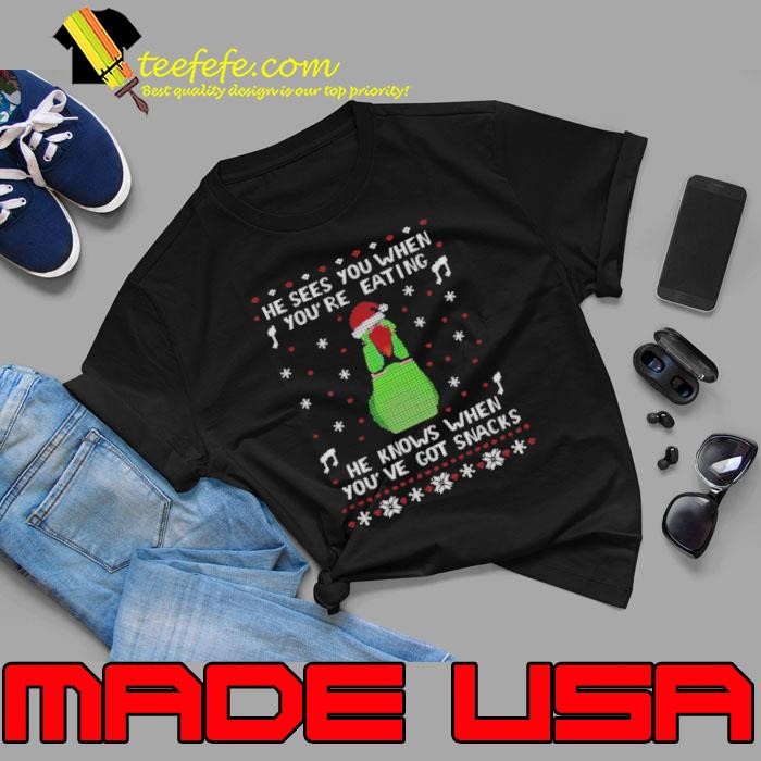 Parrot He Sees You When You’re Eating He Knows When You’ve Got Snacks Ugly Christmas Unisex