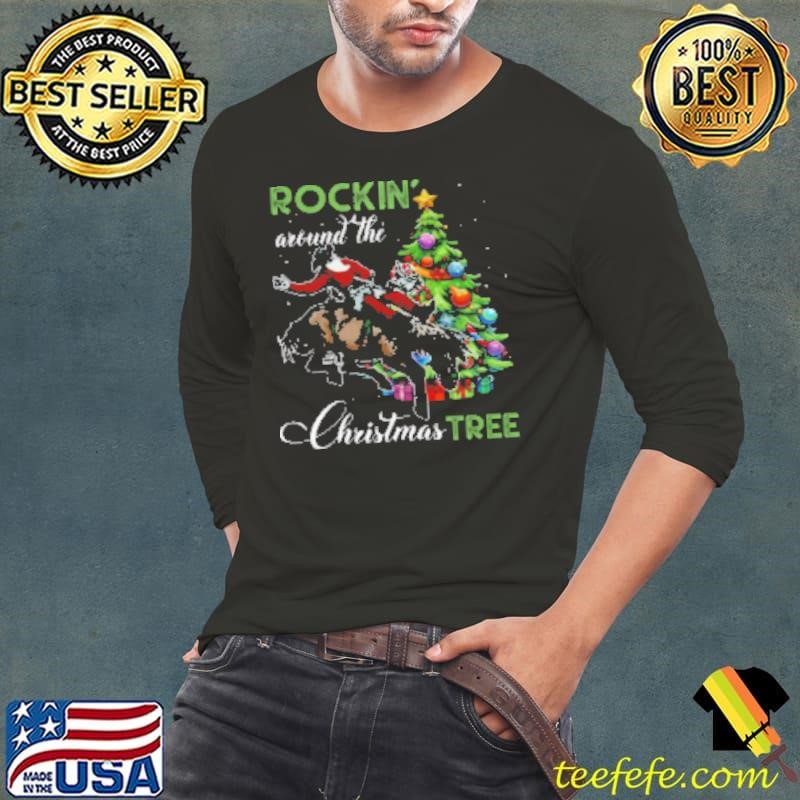 Rockin Around The Christmas Tree Santa Riding Horse Long Sleeve Tee