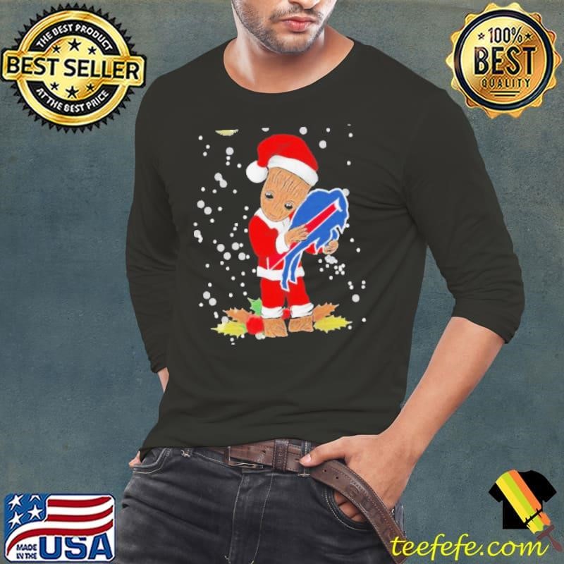 Santa Baby Groot Hug Buffalo Bills Christmas Long Sleeve Tee