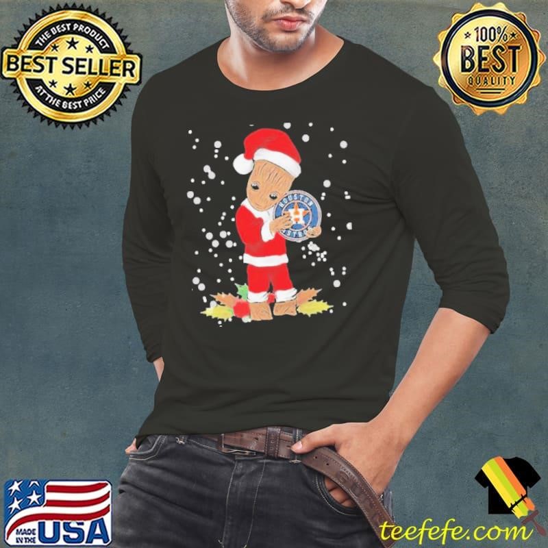 Santa Baby Groot Hug Houston Astros Christmas Long Sleeve Tee