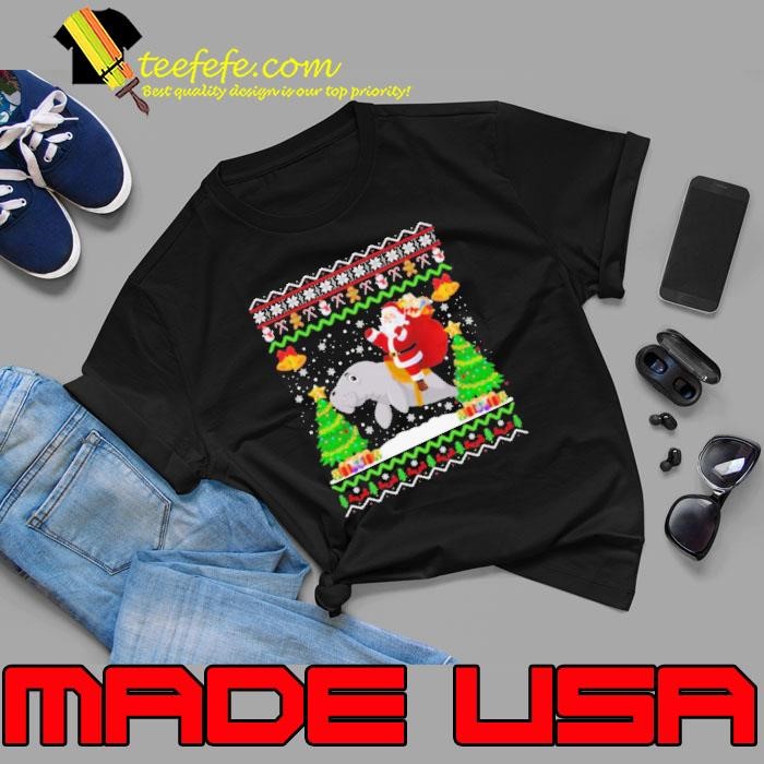 Santa Claus riding manatee Christmas shirt