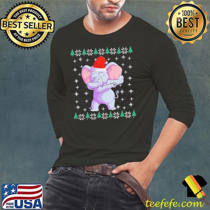 Santa Elephant Dabbing UglyChristmas Long Sleeve Tee