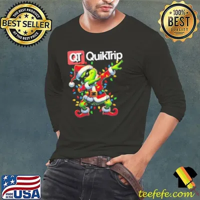 Santa Grinch Dabbing QuikTrip Merry Christmas Light Shirt