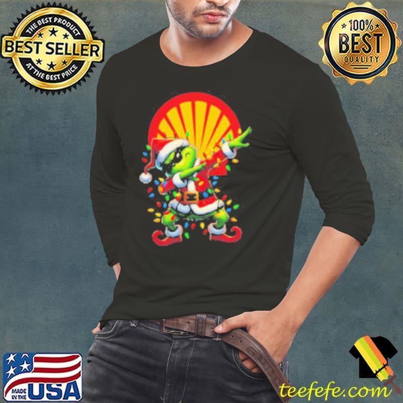 Santa Grinch Dabbing Shell Merry Christmas Light Long Sleeve Tee