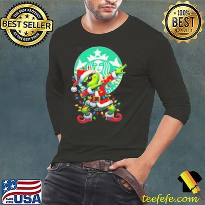 Santa Grinch Dabbing Starbucks Merry Christmas Light Shirt