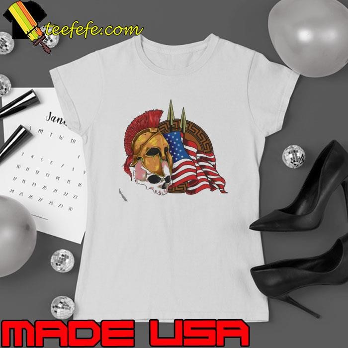Skulls Spartan Armor Skull American Flag Ladies tee