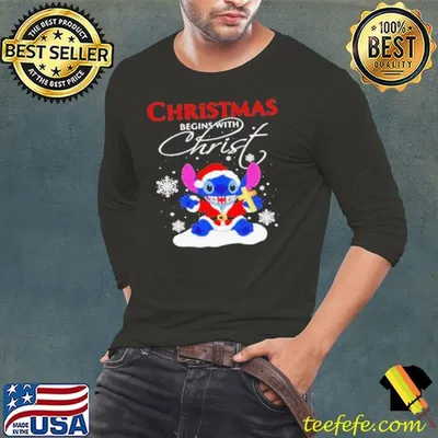 Stitch Santa Christmas begins with Christ shirt