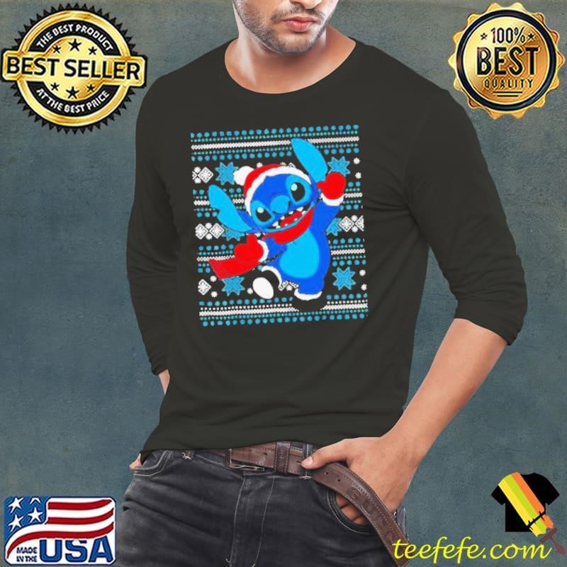 Stitch Wear Pajama Watching Santa Xmas Long Sleeve Tee