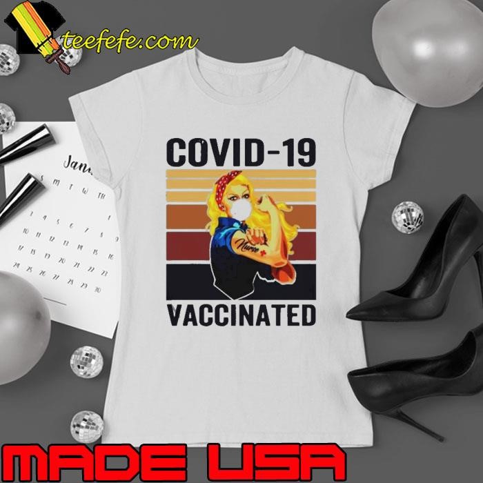 Strong Women Face Mask Tattoo Nurse Covid 19 Vaccinated Vintage Retro Ladies tee