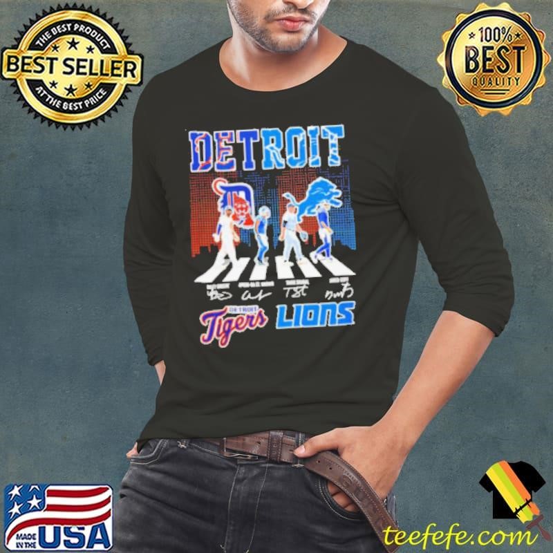 Tigers and Detroit Lions abbey road city skyline shirt