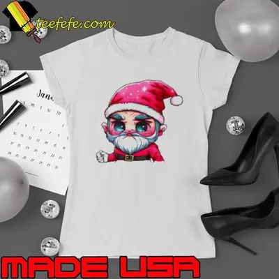 Top Cartoon Santa Claus with red hat and white beard Shirt