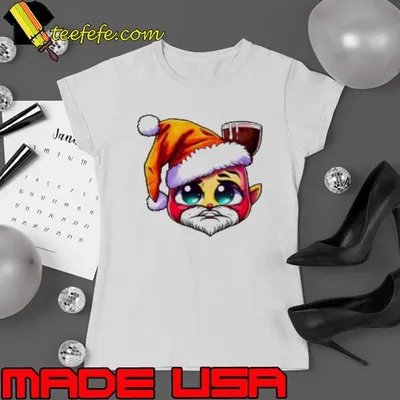 Top Cartoon character wearing Santa Claus hat and holding mug of hot chocolate Shirt