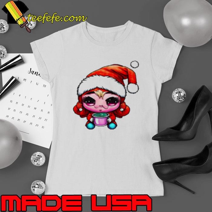 Top Cartoon character wearing santa claus hat and drinking coffee Shirt