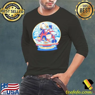 Top Peanuts a snowy winter scene with Charlie Brown Snoopy and Woodstock holiday snow globe Shirt