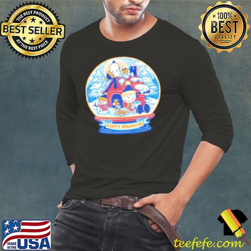 Top Peanuts a snowy winter scene with Charlie Brown Snoopy and Woodstock holiday snow globe Shirt