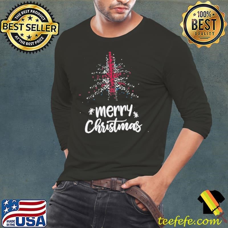 Tree England Flag Merry Christmas Long Sleeve Tee