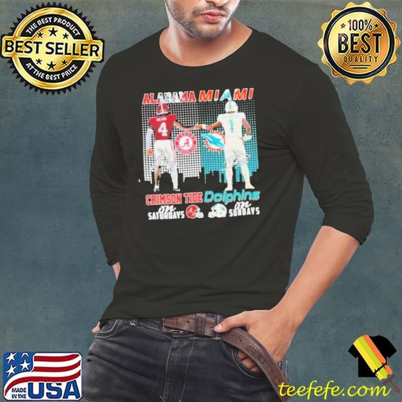 Alabama Crimson Tide Jalen Milroe x Miami Dolphins Tua Tagovailoa On Saturdays Signatures Long Sleeve Tee