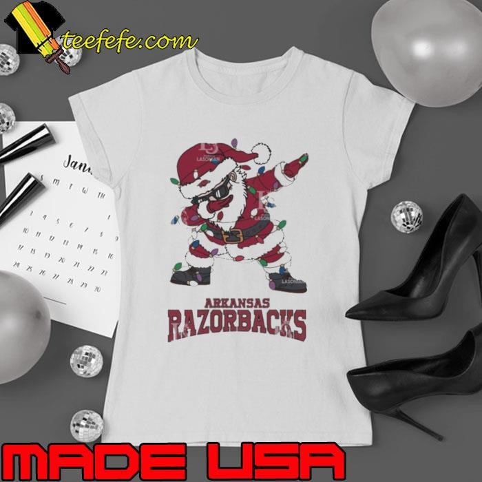 Arkansas Razorbacks Dabbing Santa Claus Ugly Christmas Light Ladies tee