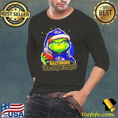 Baltimore Ravens Grinch wearing Santa hat Christmas 2024 shirt