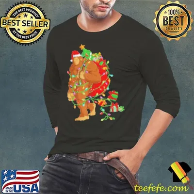 Bigfoot Sasquatch Santa Hat Christmas Xmas Tree Pjs Boys Men Shirt