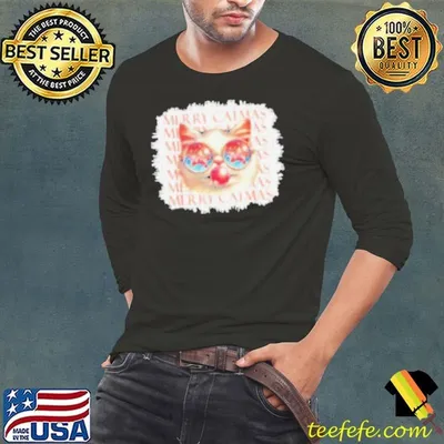 Black Cat Meowy Christmas Light Xmas Holiday 2024 Shirt