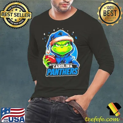 Carolina Panthers Grinch wearing Santa hat Christmas 2024 shirt