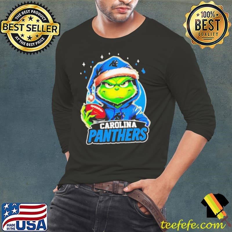 Carolina Panthers Grinch wearing Santa hat Christmas 2024 shirt