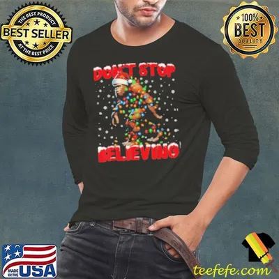 Christmas Bigfoot Don’t Stop Believing Santa Hat Lights Shirt
