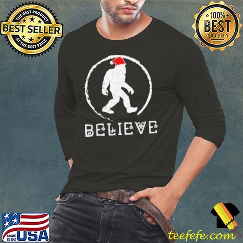 Christmas Bigfoot with Santa Hat Long Sleeve Tee