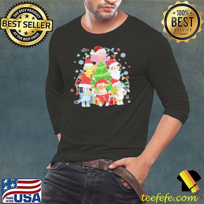 Christmas Family Blue Dog Family Xmas Cartoon Long Sleeve Tee