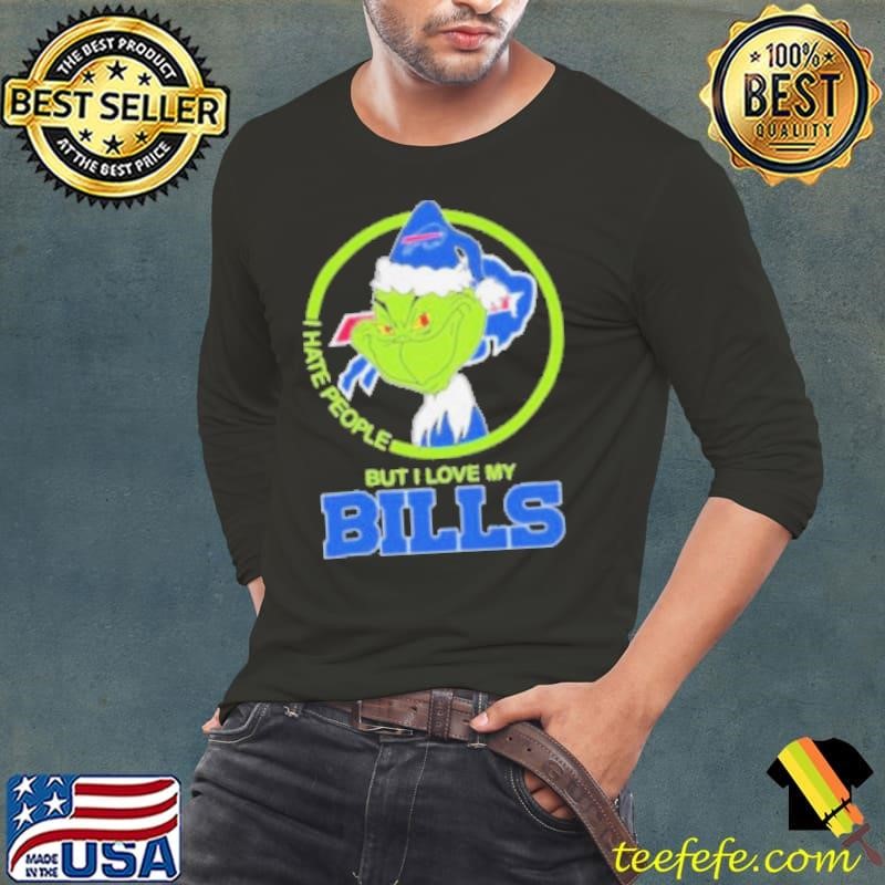 Christmas Grinch X Buffalo Bills I Hate People But I Love My Bills Long Sleeve Tee