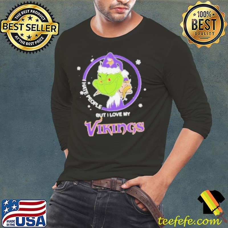 Christmas Grinch X Minnesota Vikings I Hate People But I Love My Vikings Long Sleeve Tee