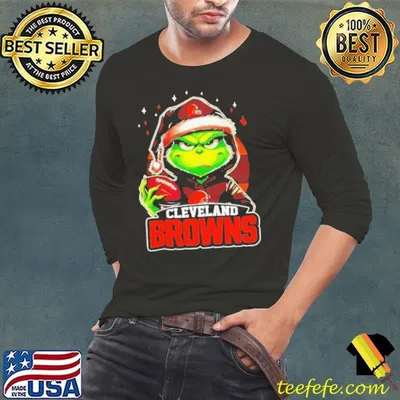 Cleveland Browns Grinch wearing Santa hat Christmas 2024 shirt