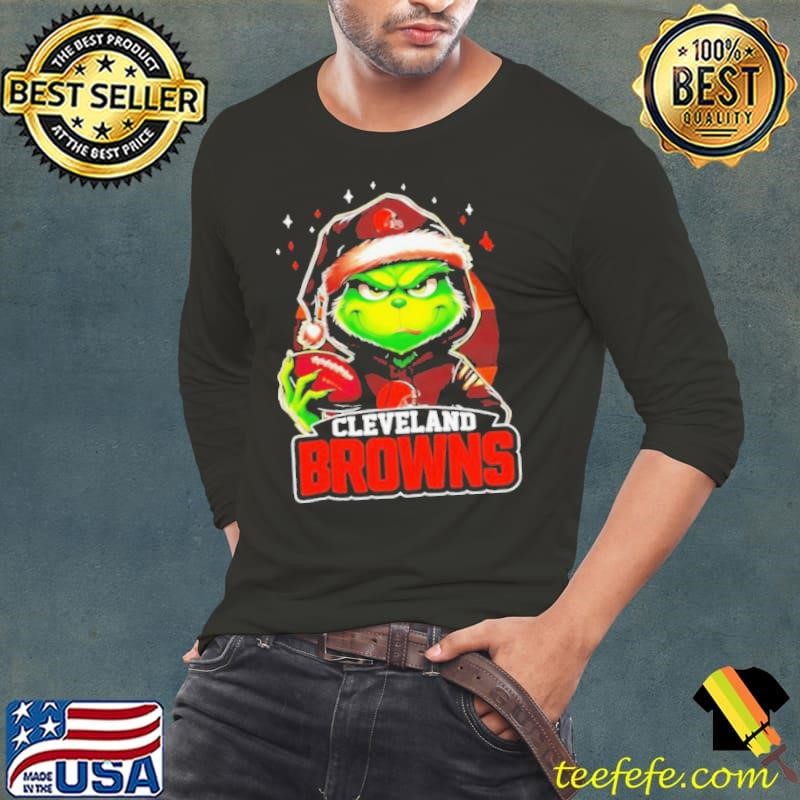 Cleveland Browns Grinch wearing Santa hat Christmas 2024 shirt