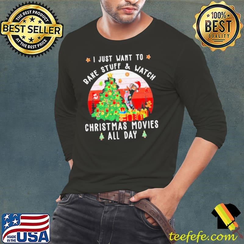 Dachshund Santa I just want to bake stuff and watch Christmas movies all day retro Long Sleeve Tee