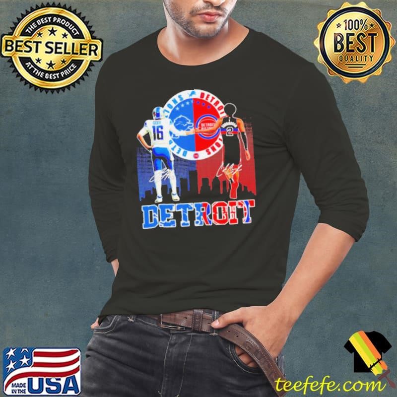Detroit Lions and Detroit Pistons Goff and Cunningham signatures shirt