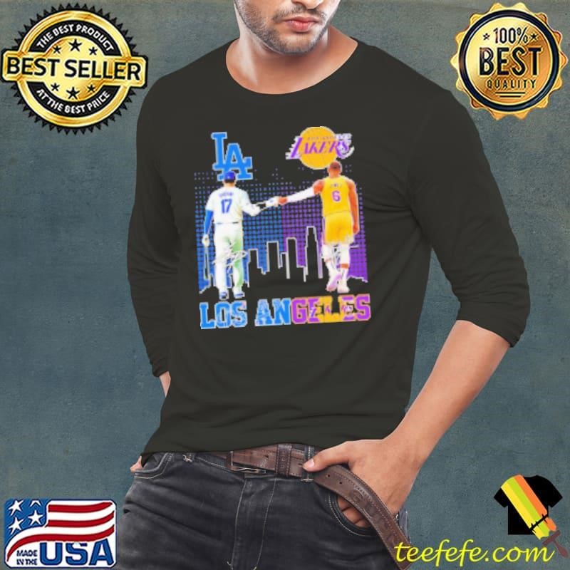 Dodgers Shohei Ohtani x Lakers LeBron James Los Angeles skyline Long Sleeve Tee