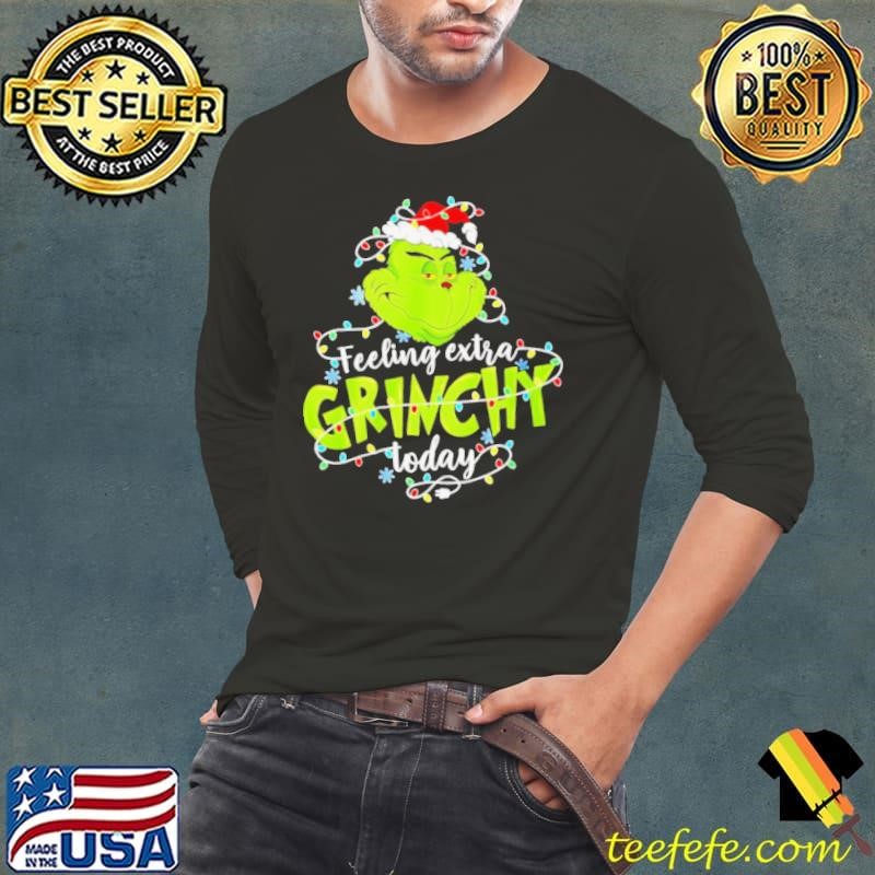 Feeling extra Grinch today Santa hat lights Christmas 2024 Long Sleeve Tee
