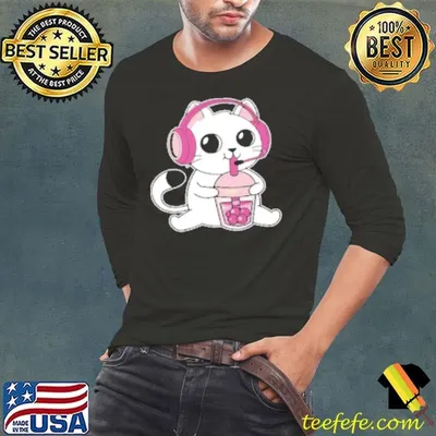 Gamer Cat Drinking Bubble Tea Shirt