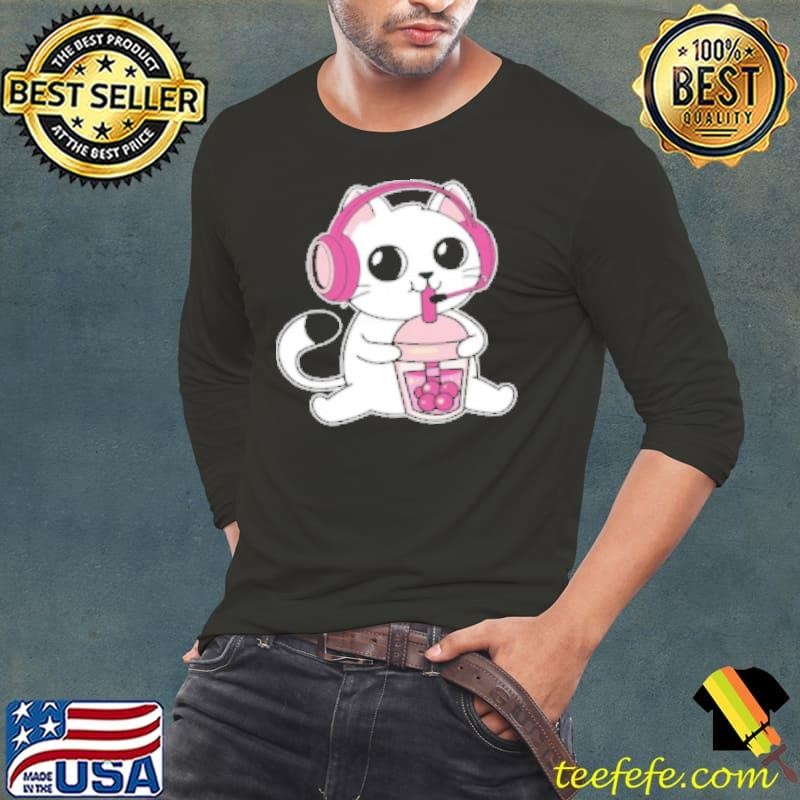 Gamer Cat Drinking Bubble Tea Shirt