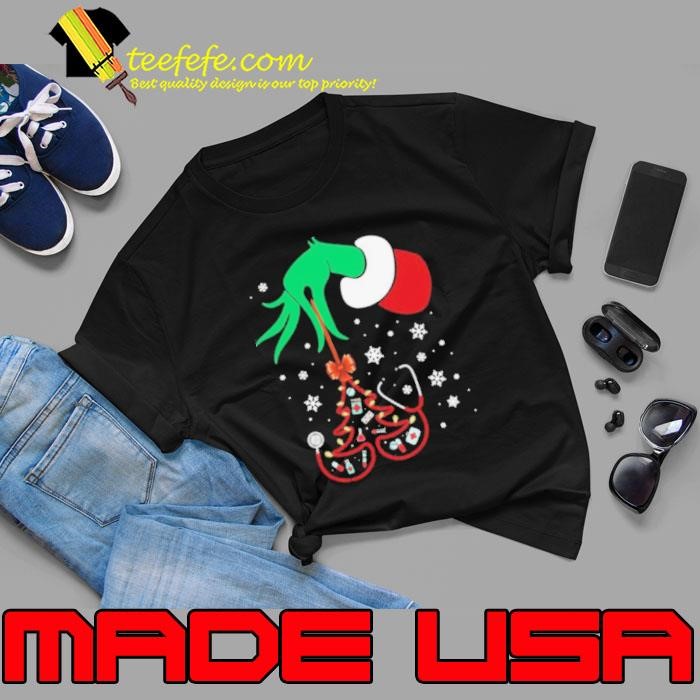 Hand Grinch Holding Tree Nurse Christmas shirt