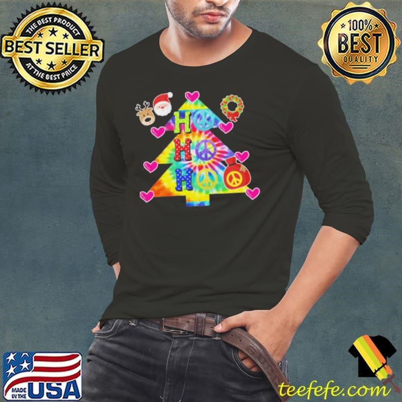 Ho Ho Ho Peace Symbols Santa Reindeer Christmas Tree Long Sleeve Tee