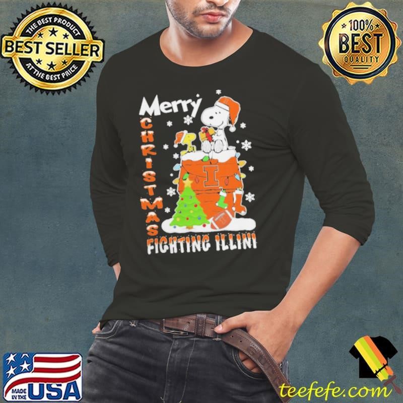Illinois Fighting Illini Snoopy And Woodstock Merry Christmas Long Sleeve Tee